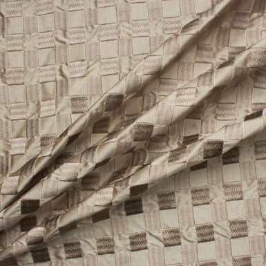 Taupe Checkered Embroidered Dupion
