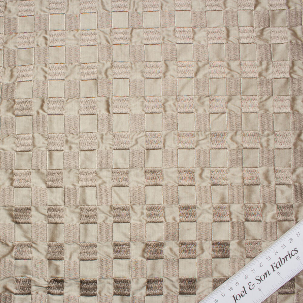 Taupe Checkered Embroidered Dupion