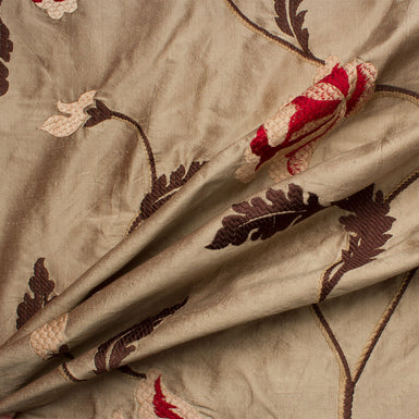 Beige/Brown Floral Embroidered Dupion