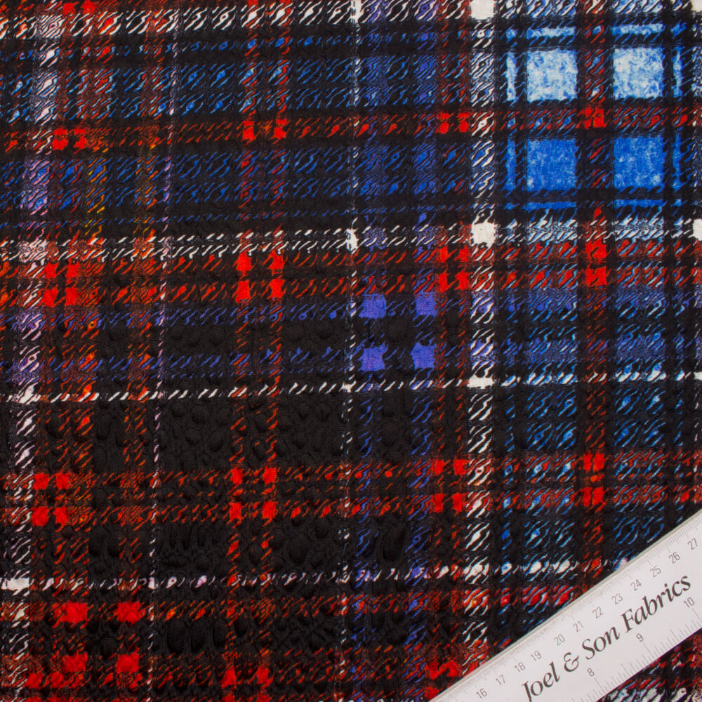 Black/Red/Blue Tartan Cloqué