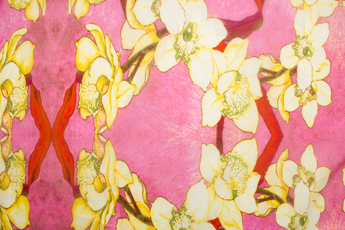 Yellow Floral Printed Pink Cotton Voile (A 1.90m Piece)