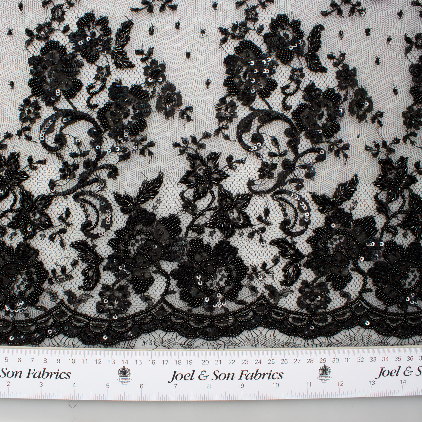 Fine Black Beaded and Sequin Lace