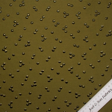 Olive Green Metallic Spot Silk Cloqué