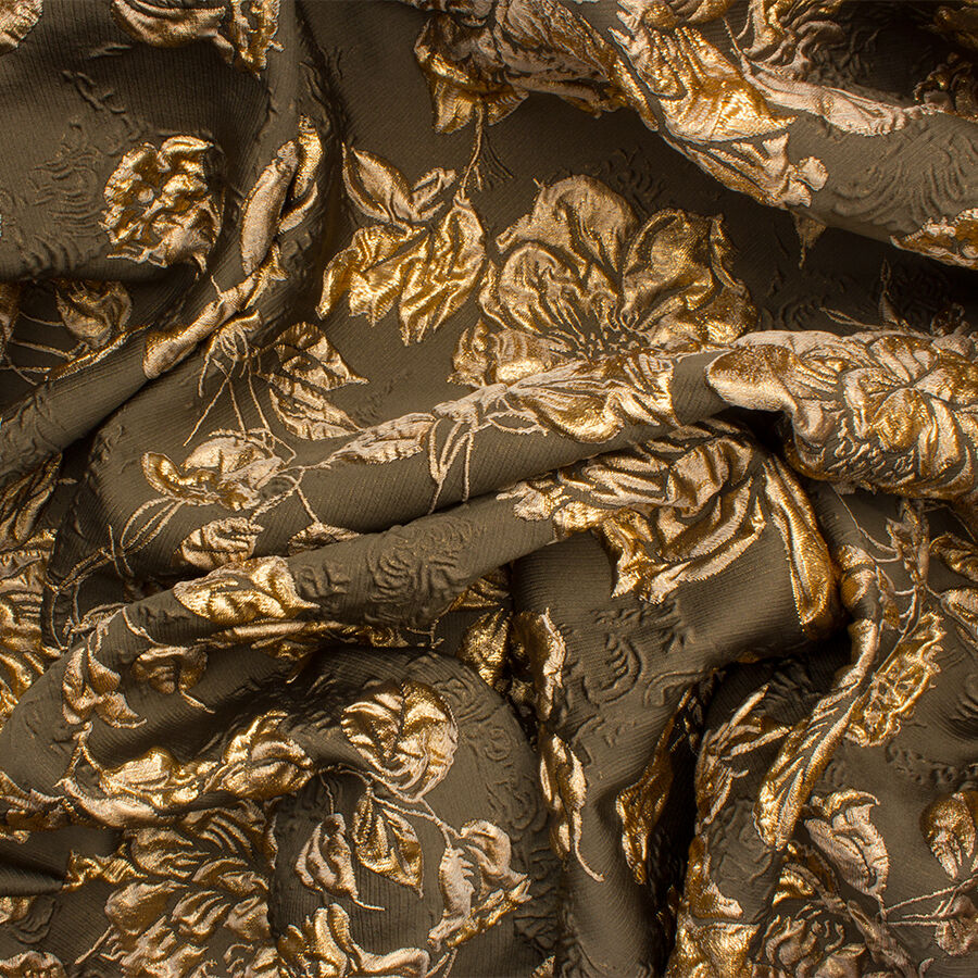 Dark Khaki/Gold Floral Metallic Cloqué