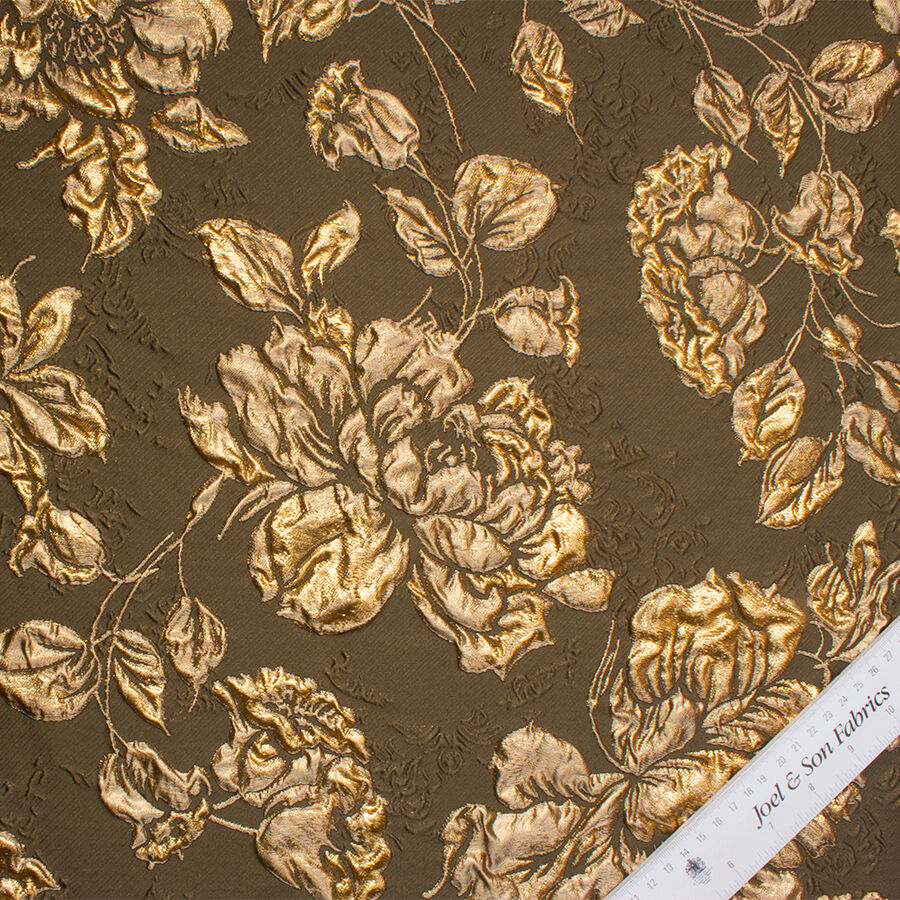 Dark Khaki/Gold Floral Metallic Cloqué