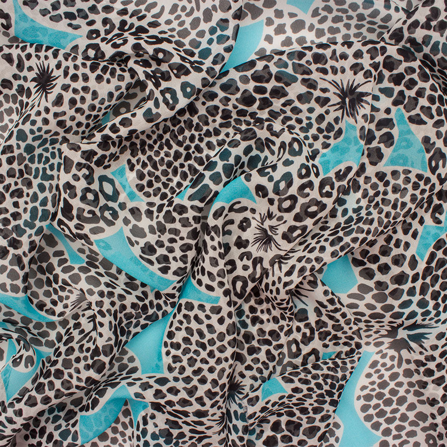 Turquoise/Monochrome Printed Silk Georgette