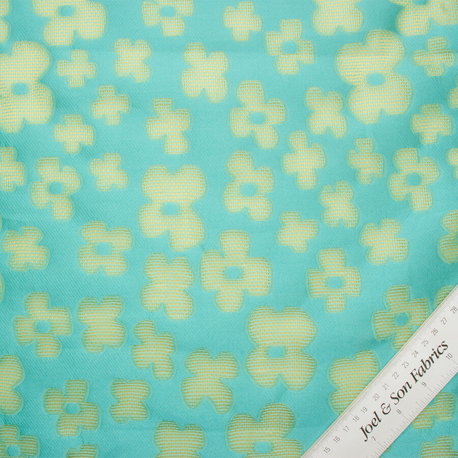 Turquoise/Yellow Floral Silk Gazar