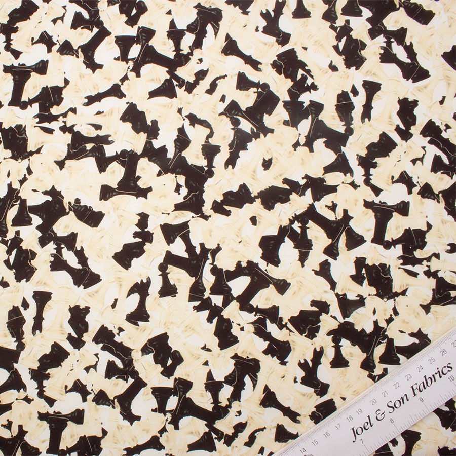 Cream 'Chess Pieces' Printed Silk Twill