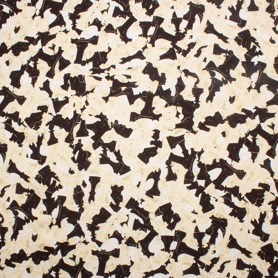 Cream 'Chess Pieces' Printed Silk Twill