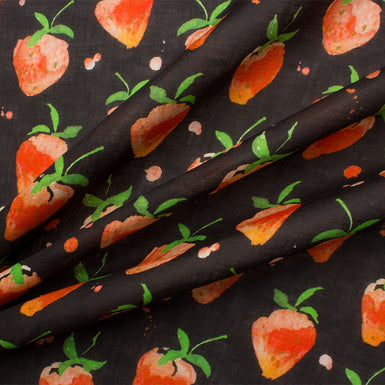 Black Large 'Strawberry' Printed Linen