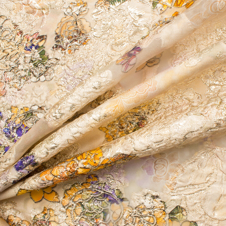 Soft Beige/Multi Metallic Floral Silk Cloqué