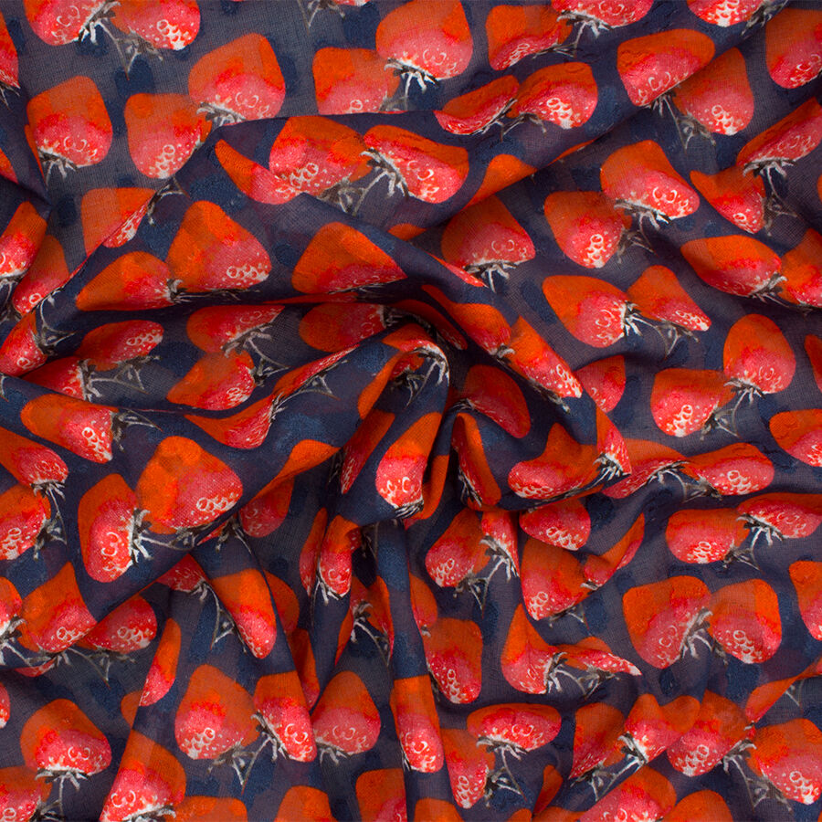 Blue 'Strawberry' Printed Cotton Fil Coupé