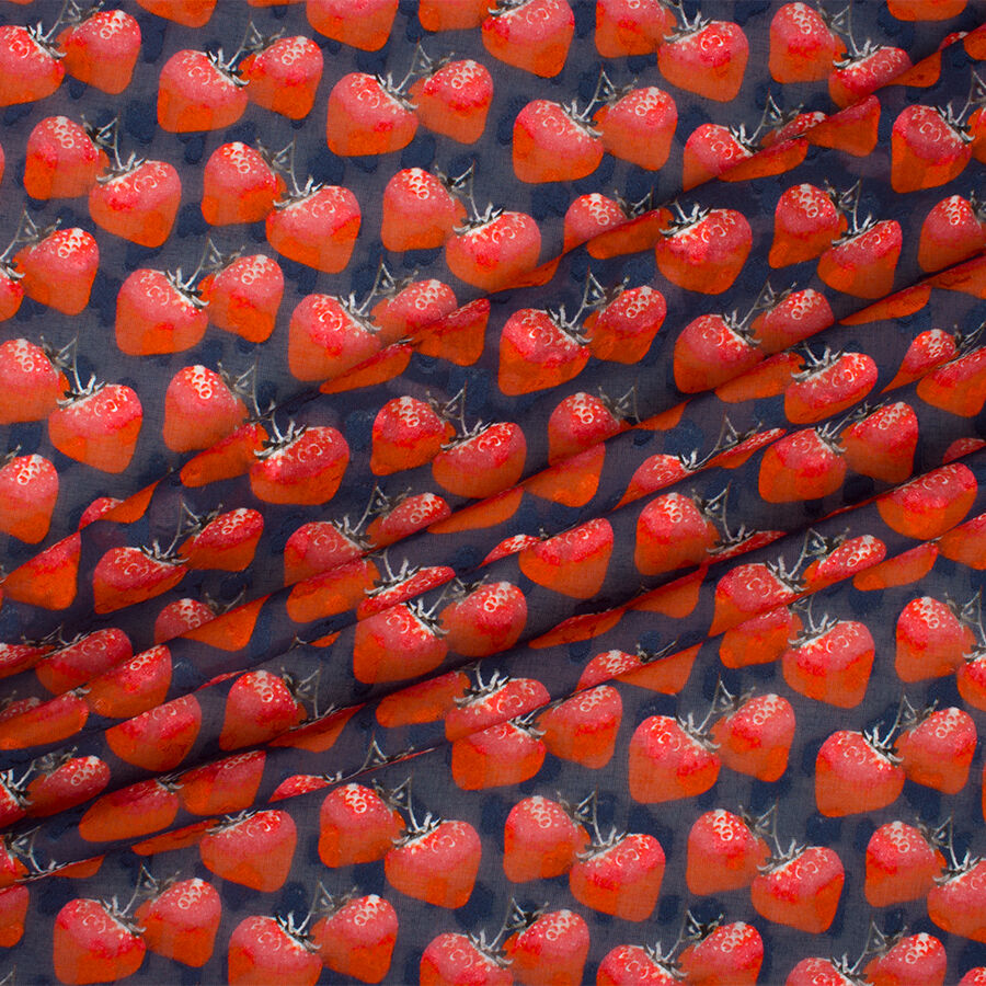 Blue 'Strawberry' Printed Cotton Fil Coupé