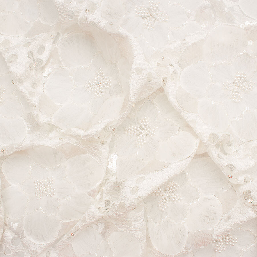 Ivory Floral Hand Beaded Lace