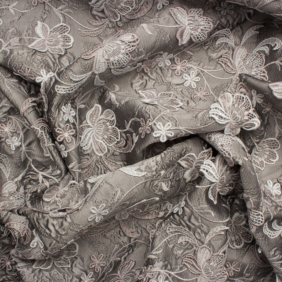 Silver Grey Floral Embroidered Cloqué