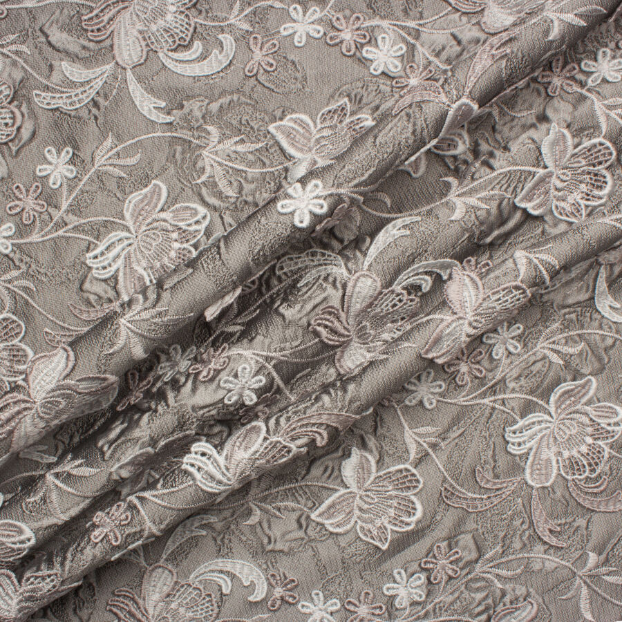 Silver Grey Floral Embroidered Cloqué