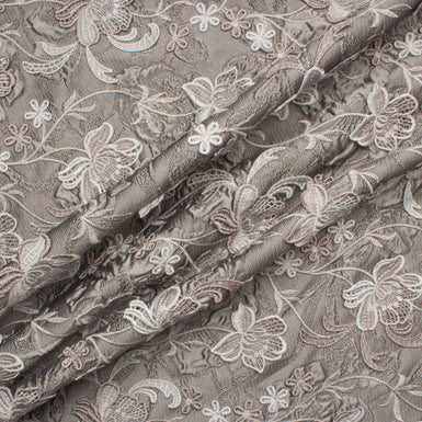 Silver Grey Floral Embroidered Cloqué