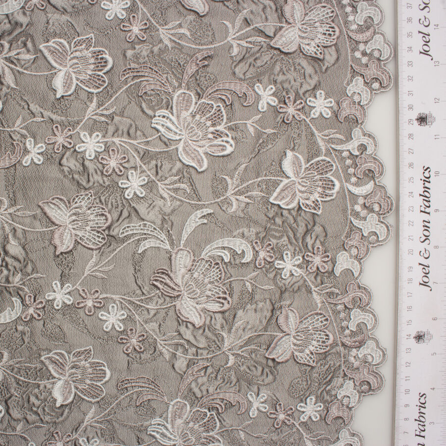 Silver Grey Floral Embroidered Cloqué