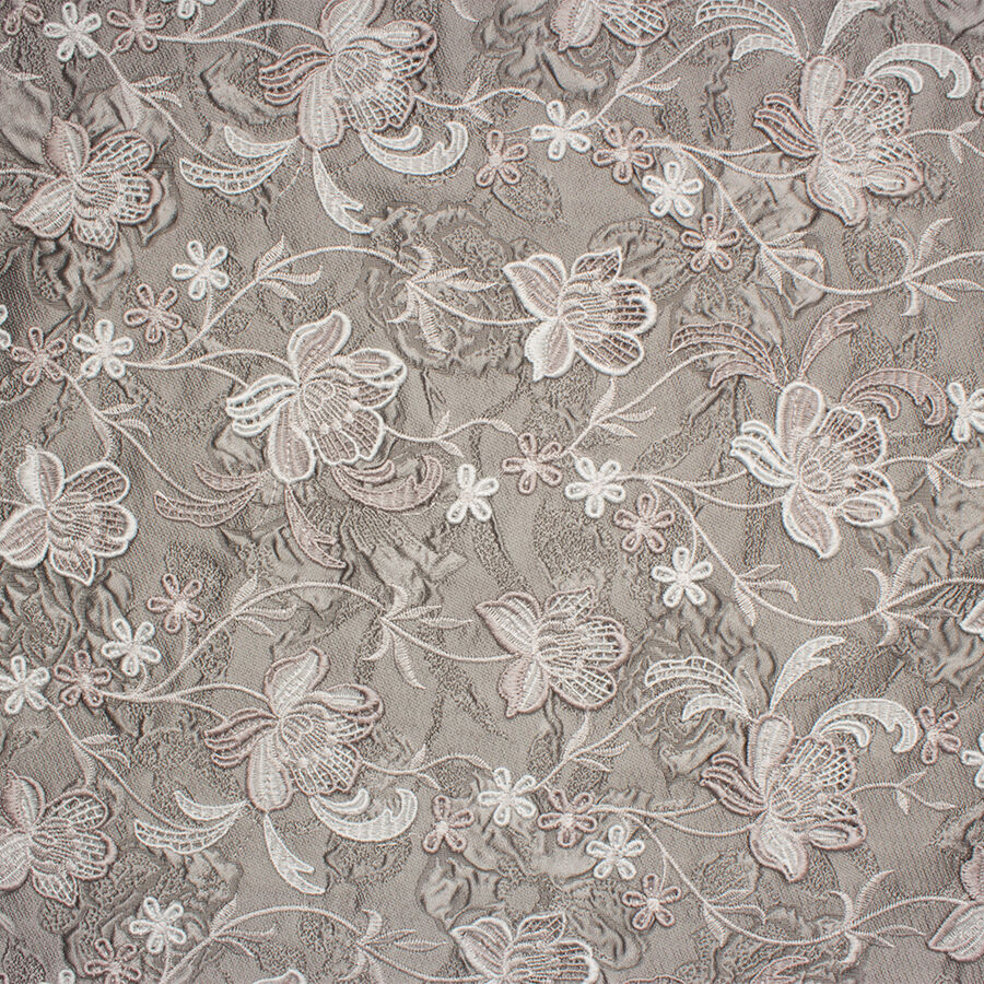 Silver Grey Floral Embroidered Cloqué