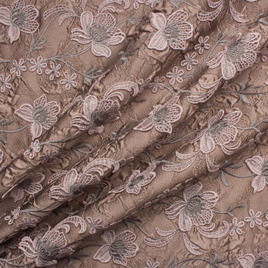 Light Brown Floral Embroidered Cloqué