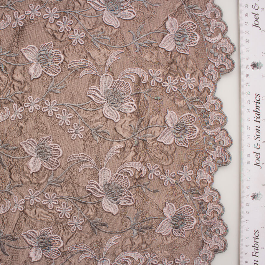 Light Brown Floral Embroidered Cloqué