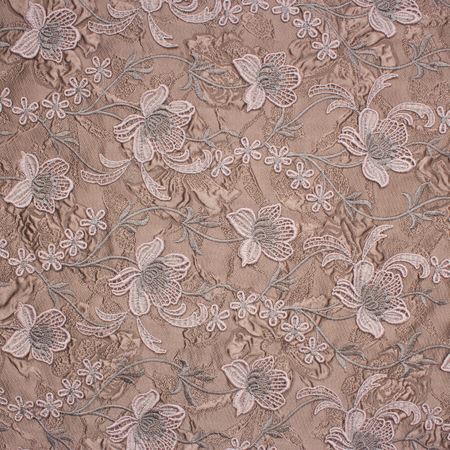 Light Brown Floral Embroidered Cloqué