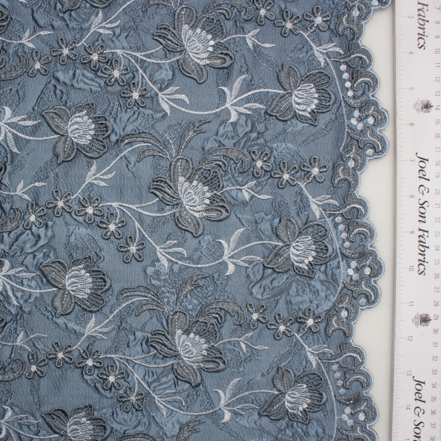 Airforce Blue Floral Embroidered Cloqué