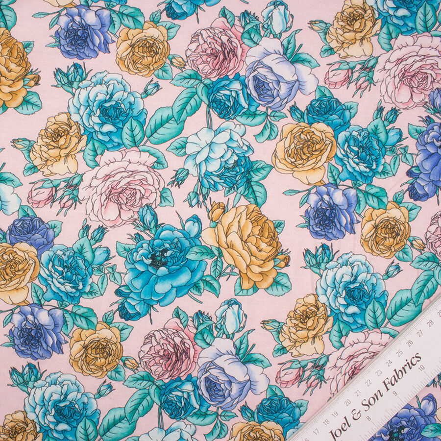 Pink/Blue Floral Printed Viscose Jersey