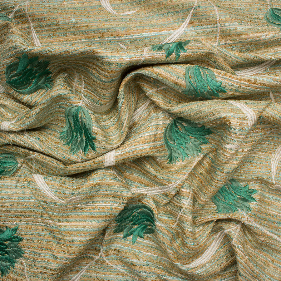 Beige/Green Embroidered Silk Matka
