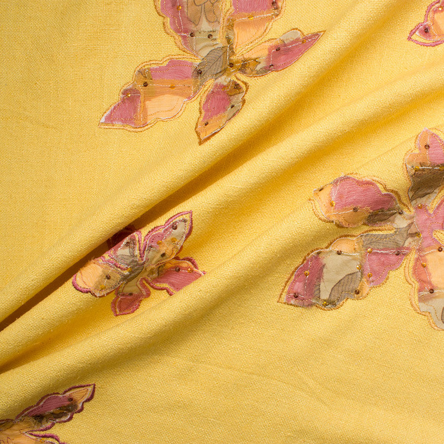 Yellow Floral Embroidered Silk Matka