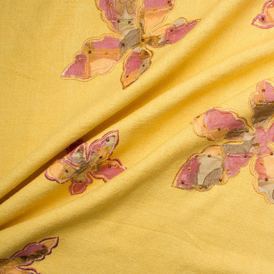 Yellow Floral Embroidered Silk Matka