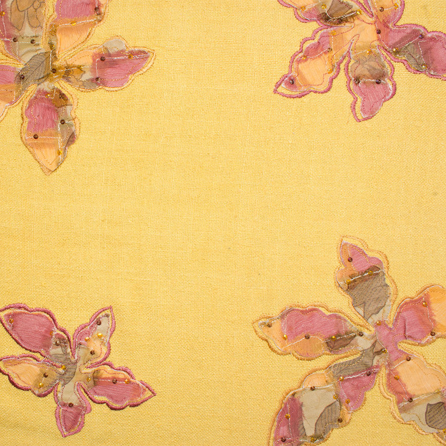 Yellow Floral Embroidered Silk Matka