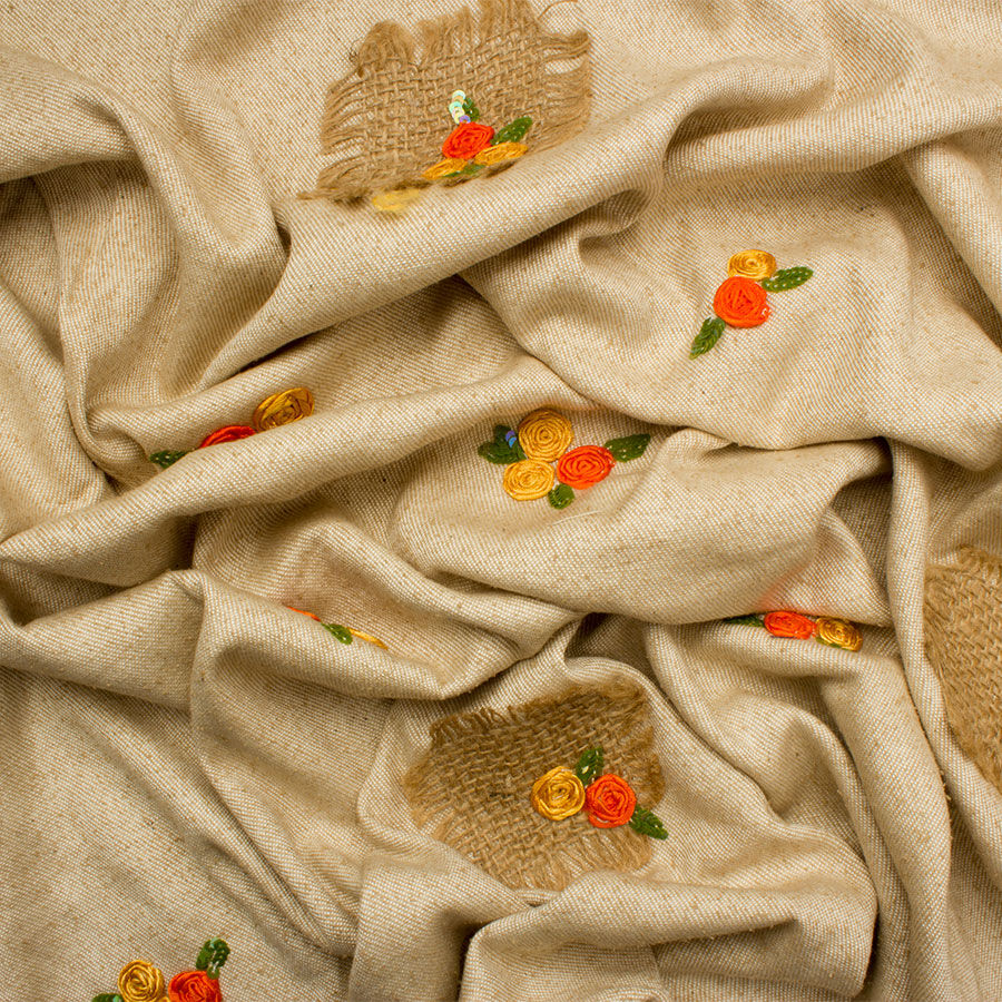 Soft Beige Embroidered Silk Tweed