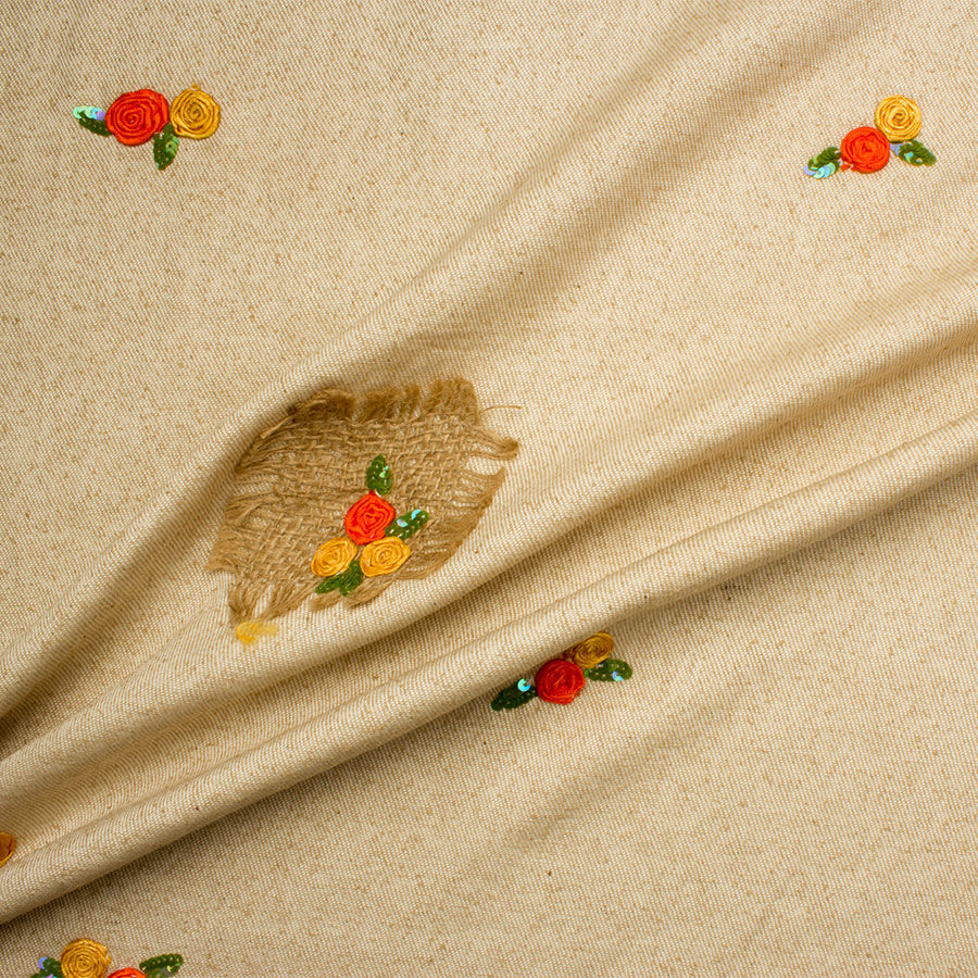 Soft Beige Embroidered Silk Tweed