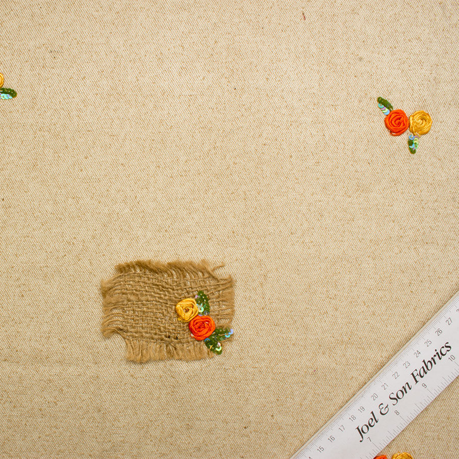 Soft Beige Embroidered Silk Tweed