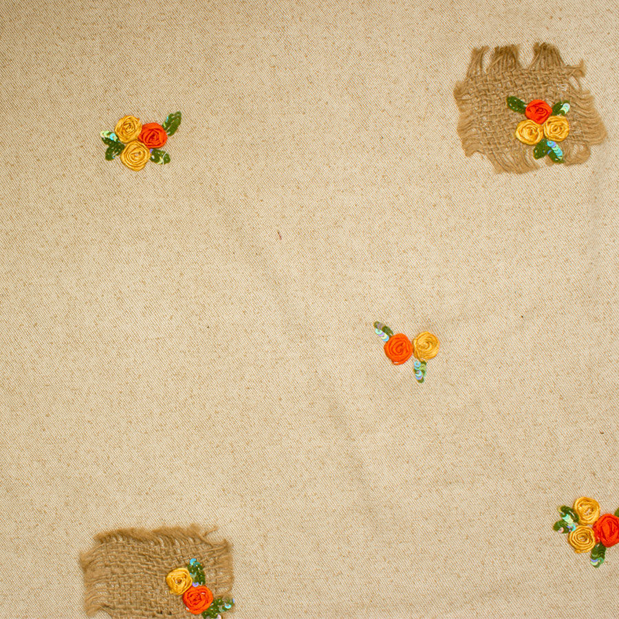 Soft Beige Embroidered Silk Tweed