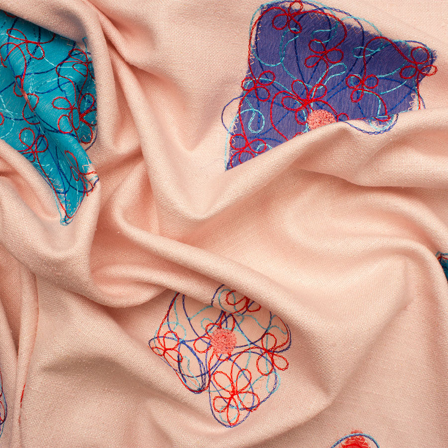 Soft Pink Floral Embroidered Silk