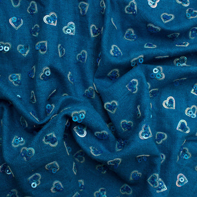 Deep Blue Embroidered Silk Tweed