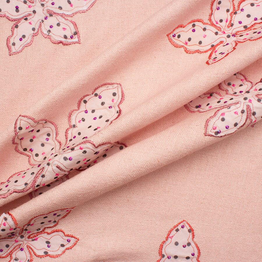 Soft Rose Pink Floral Embroidered Silk