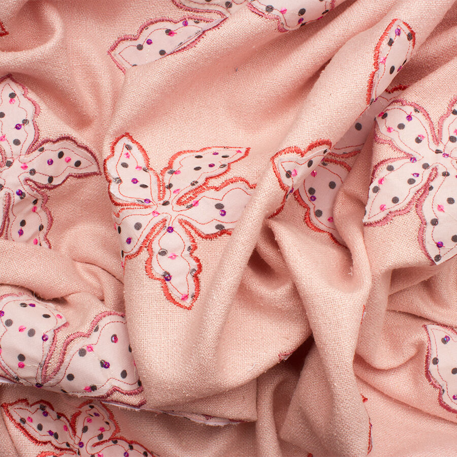 Soft Rose Pink Floral Embroidered Silk