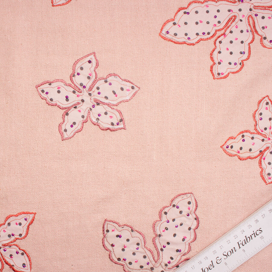 Soft Rose Pink Floral Embroidered Silk
