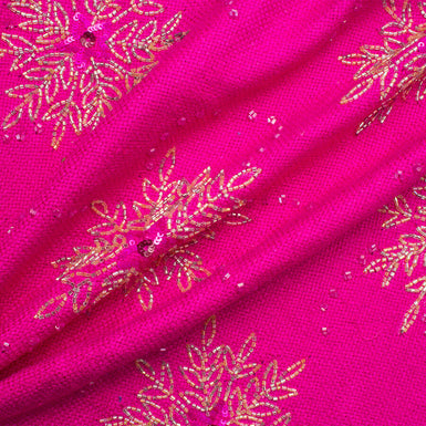 Fuchsia Pink/Gold Floral Embroidered Silk Matka