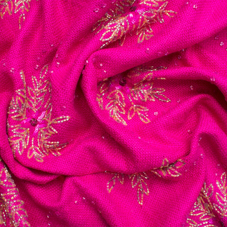 Fuchsia Pink/Gold Floral Embroidered Silk Matka