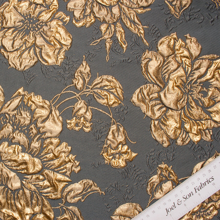 Dark Grey/Gold Floral Metallic Cloqué