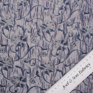 Blue Two-Tone Floral Silk Cloqué