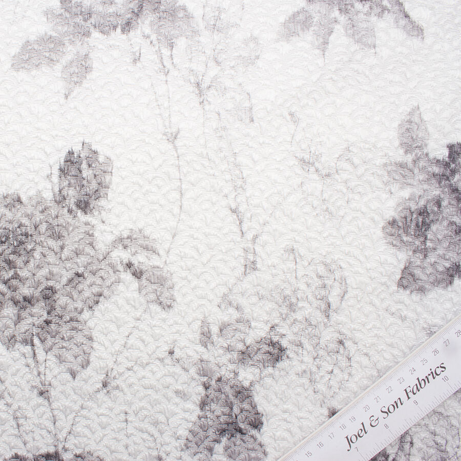 Soft Grey Floral Metallic Cloqué