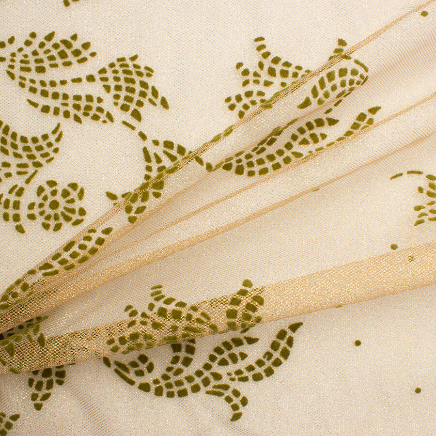 Green Flocked Gold Tulle