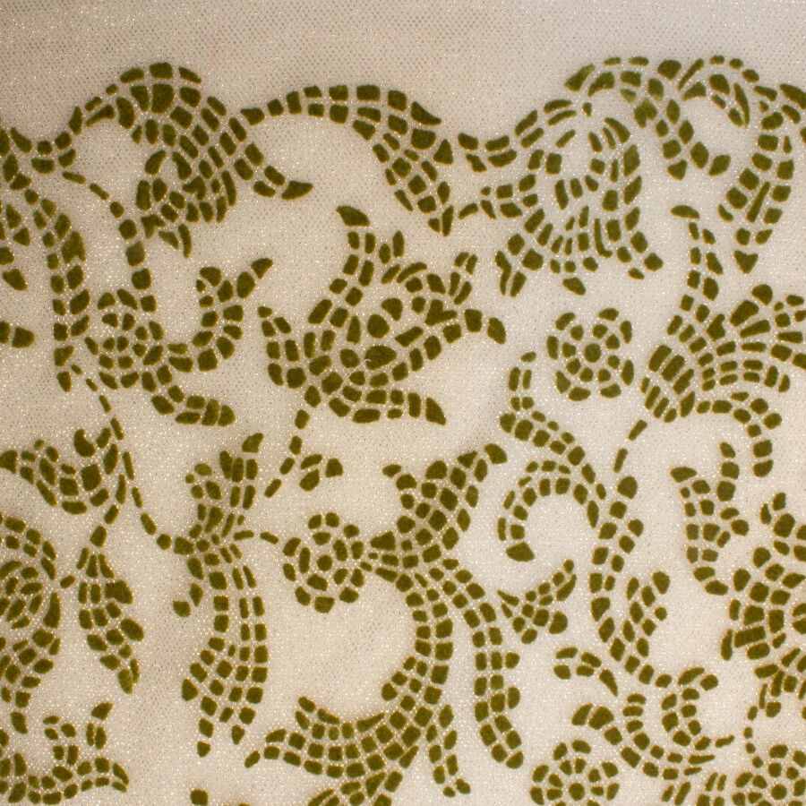 Green Flocked Gold Tulle