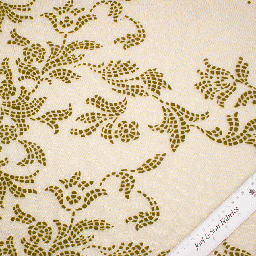 Green Flocked Gold Tulle