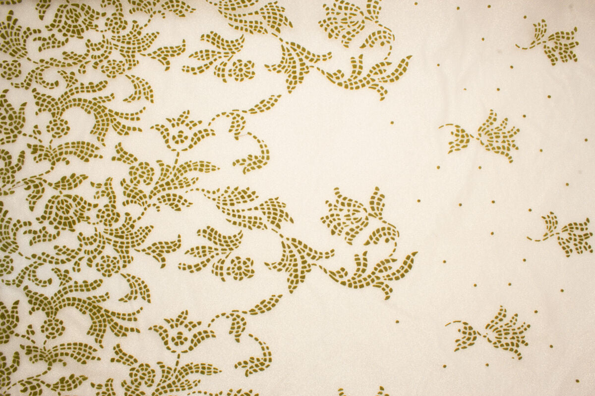 Green Flocked Gold Tulle